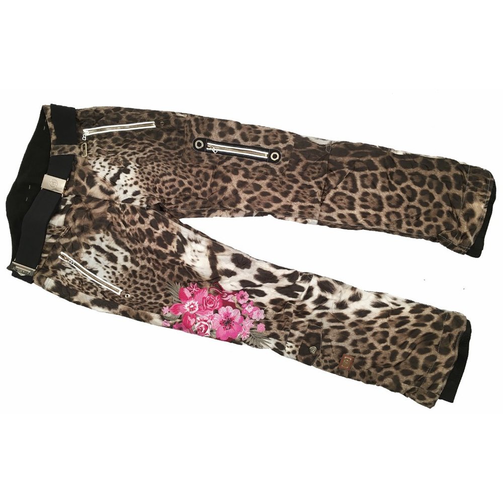 NEW $1599 BOGNER WOMENS SKI PANTS! 12  LEOPARD DESIGN & PINK FLORAL EMBROIDERY